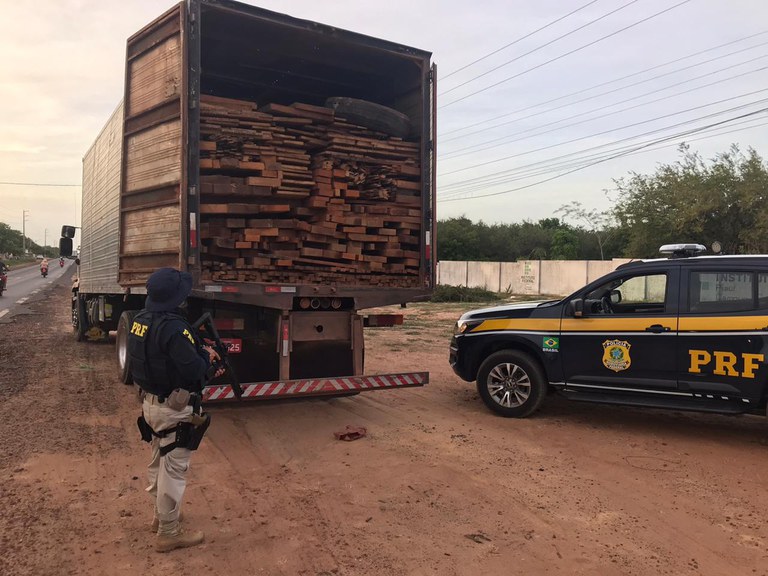Carga de madeira ilegal apreendia na BR 402, em Parnaíba.