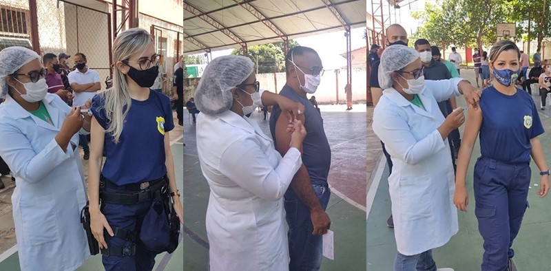 Guarda Municipais sendo vacinados em Teresina
