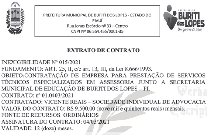 Contrato nº 01.0403/2021 da Prefeitura de Buriti dos Lopes.