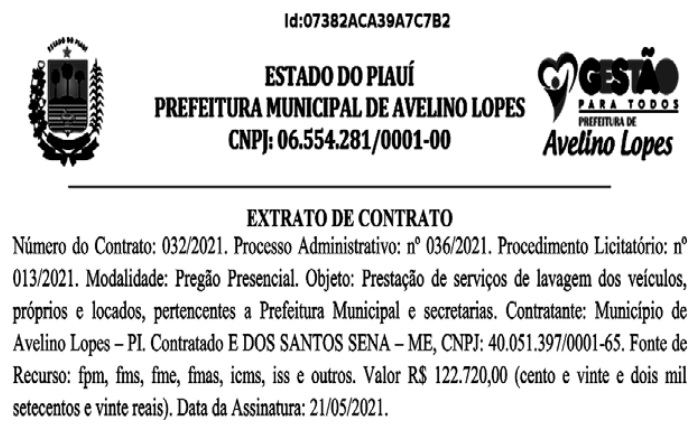 Contrato do prefeito Moreninho com Lava Rápido do Bocão.