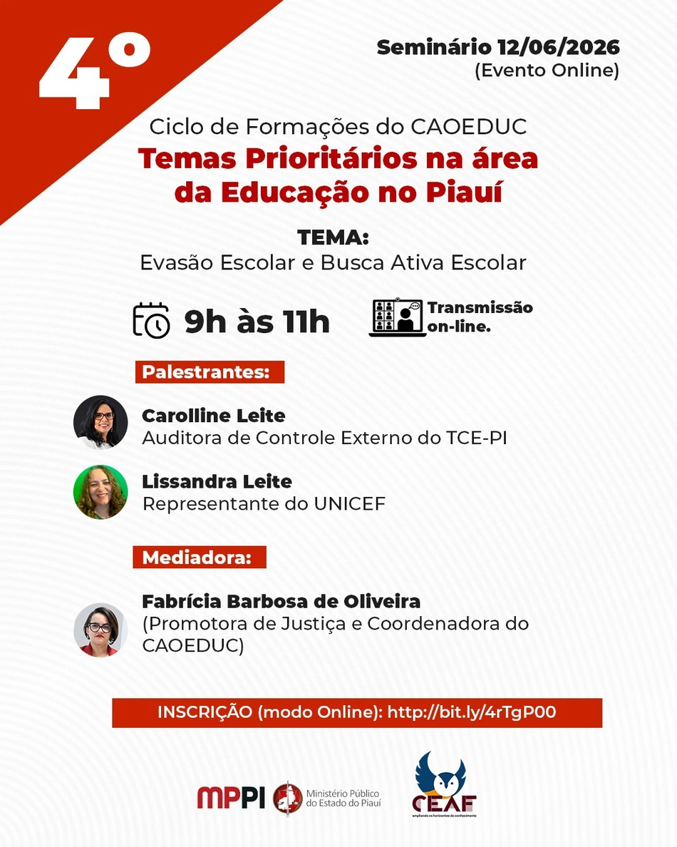 Ministério Público reúne especialistas para debater evasão escolar no Piauí