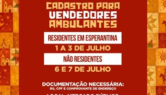 Prefeitura de Esperantina abre cadastro para vendedores ambulantes do São João da Esperança 2026